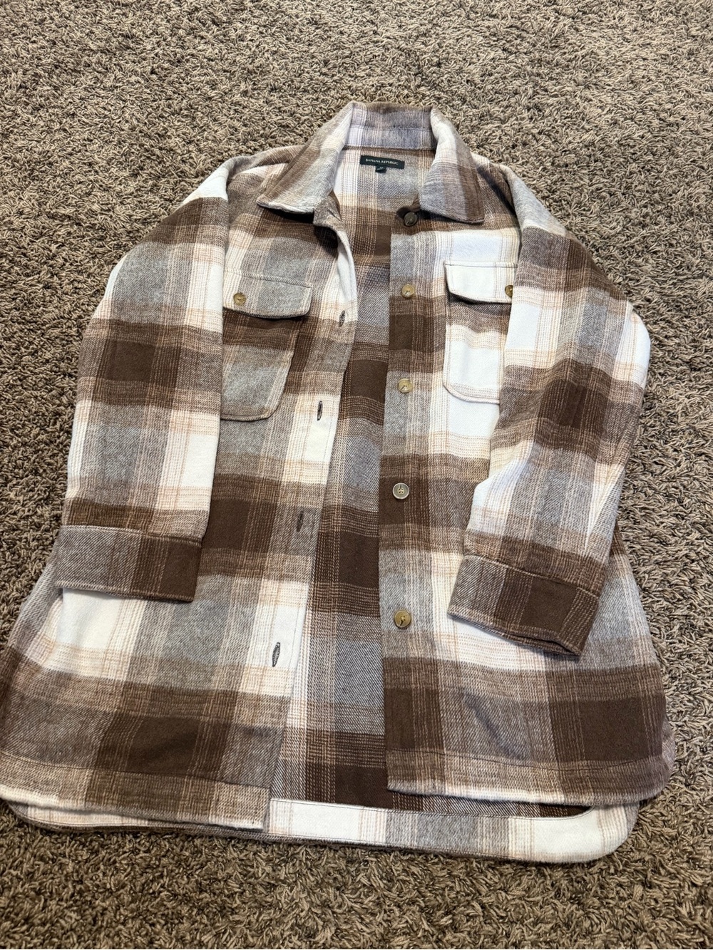 Banana Republic Brown and Cream Plaid Shacket